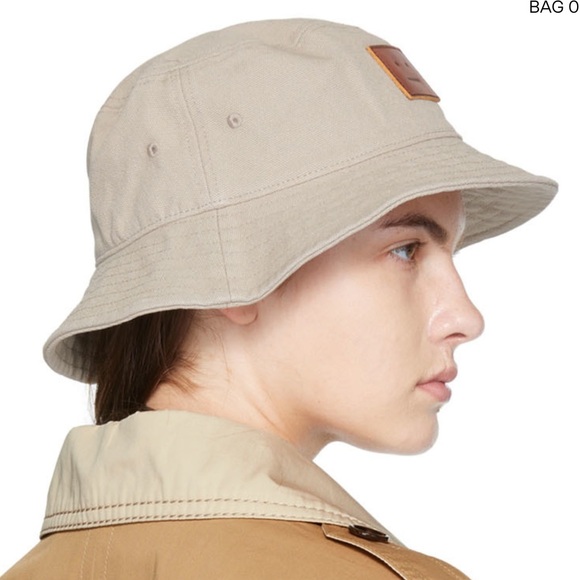 ACNE STUDIOS- Beige leather patch bucket hat - Picture 3 of 5